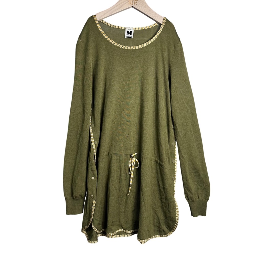 M Missoni vintage Green Knit Tunic Sweater Side Button Drawstring Italy Size 6